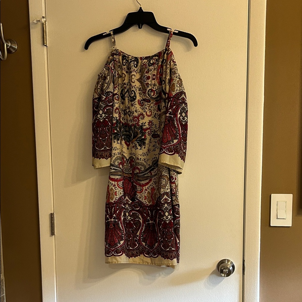 Jealous Tomato One-Shoulder Paisley Dress in Cream and Burgundy